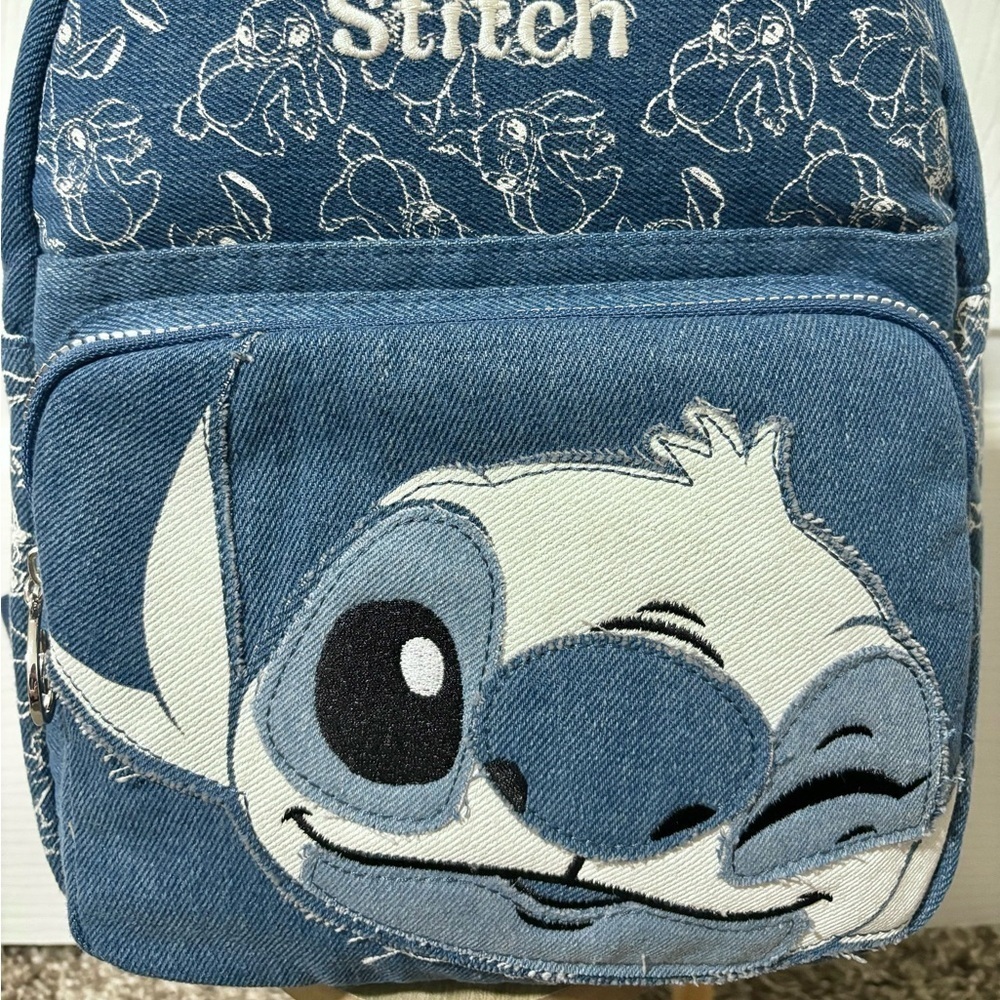 Disneys : Stitch Blue Denim Embroidered Backpack | NWT ✨ - Picture 4 of 12